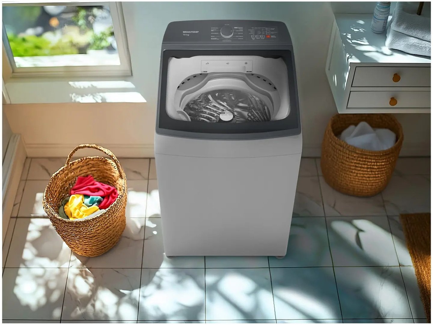 Lavadora de Roupas Brastemp 18kg Cesto Inox 12 Programas de Lavagem Branca BWF18AB