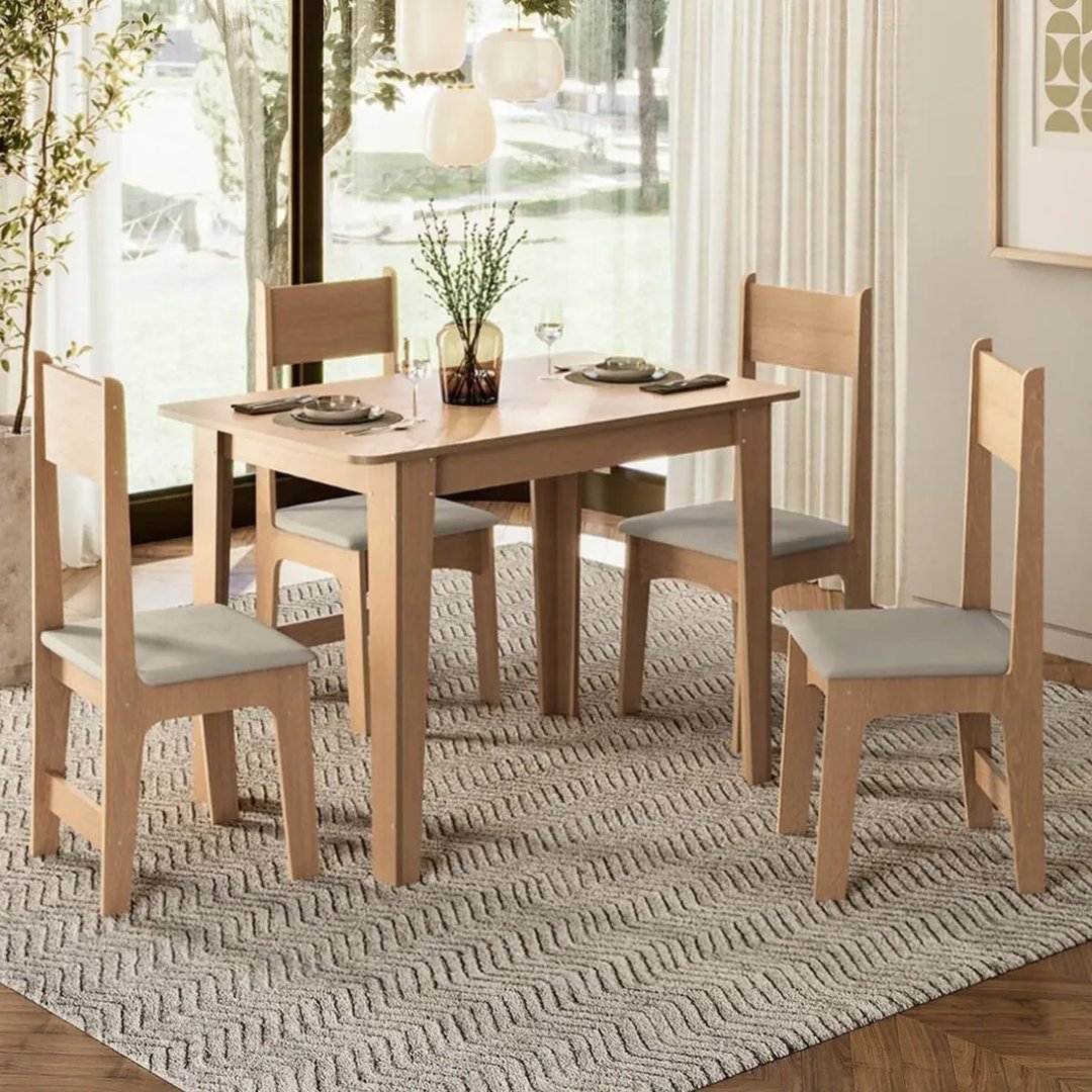 Conjunto De Jantar 4 Lugares Com Mesa Retangular Tampo Mdf Mel/bege