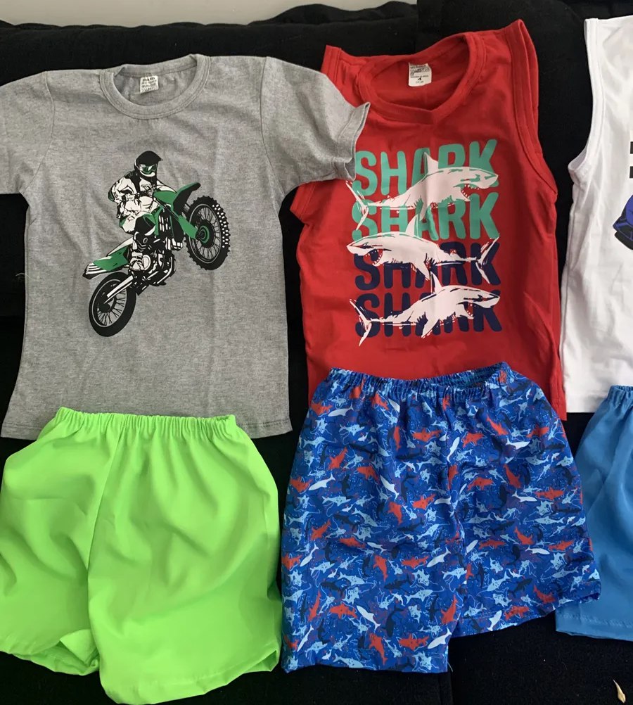 Kit 10 Peças de Roupa Infantil Ekids Menino 5 Camisas e 5 Shorts - Tam. 1 a 10