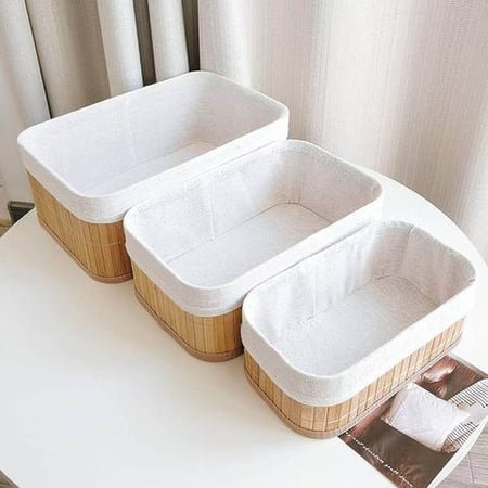 Kit 3 Cestos Organizadores de Bambu Multiuso com Forro - KONTUZ