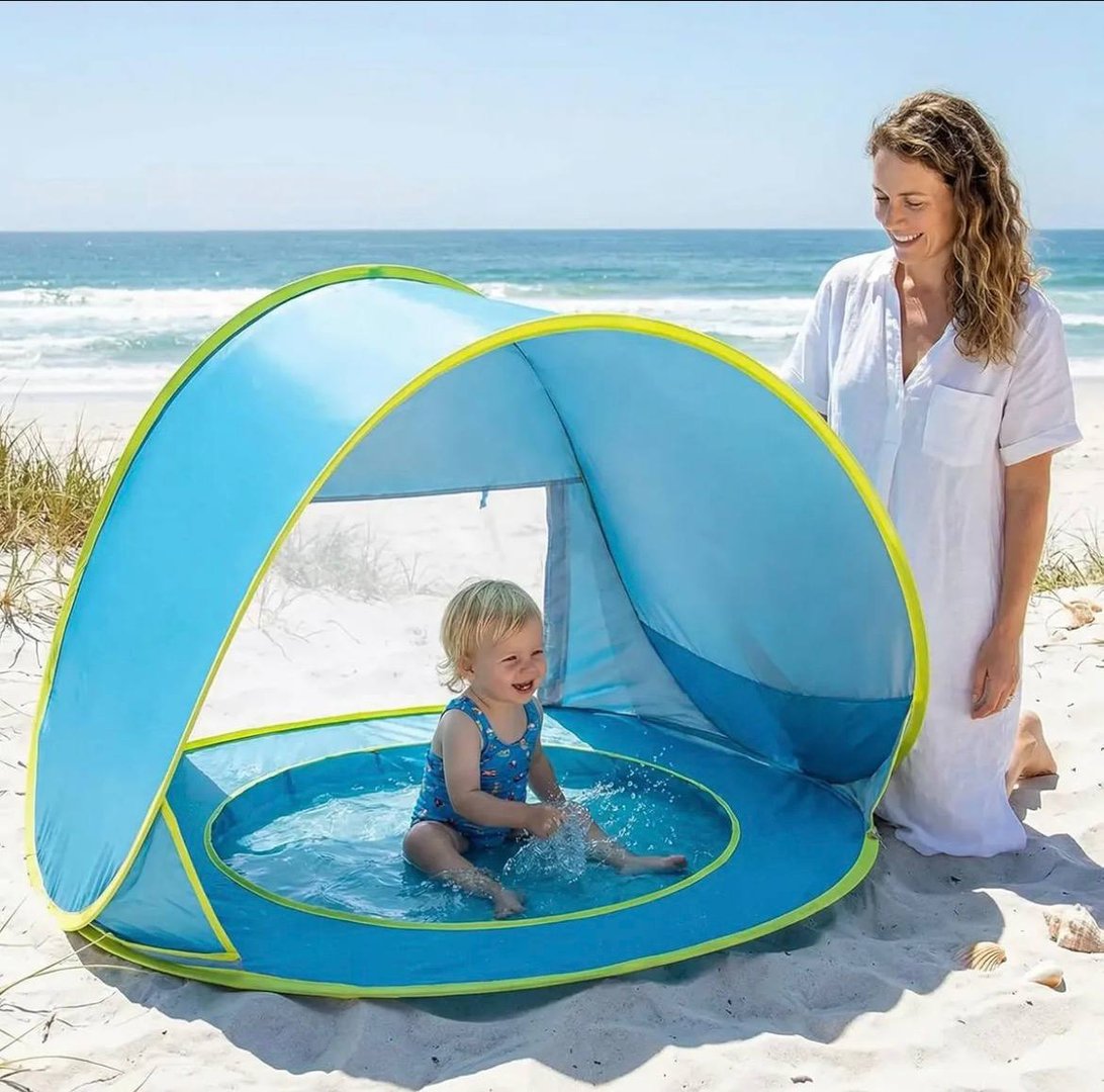 Barraca Praia Infantil Com Piscina Embutida Proteção Uv Azul-celeste