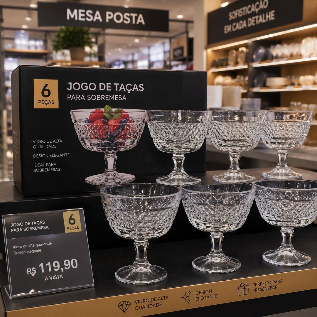 Jogo de 6 Taças para Sobremesa - Tressê - Cristal - 230ml - Full Fit