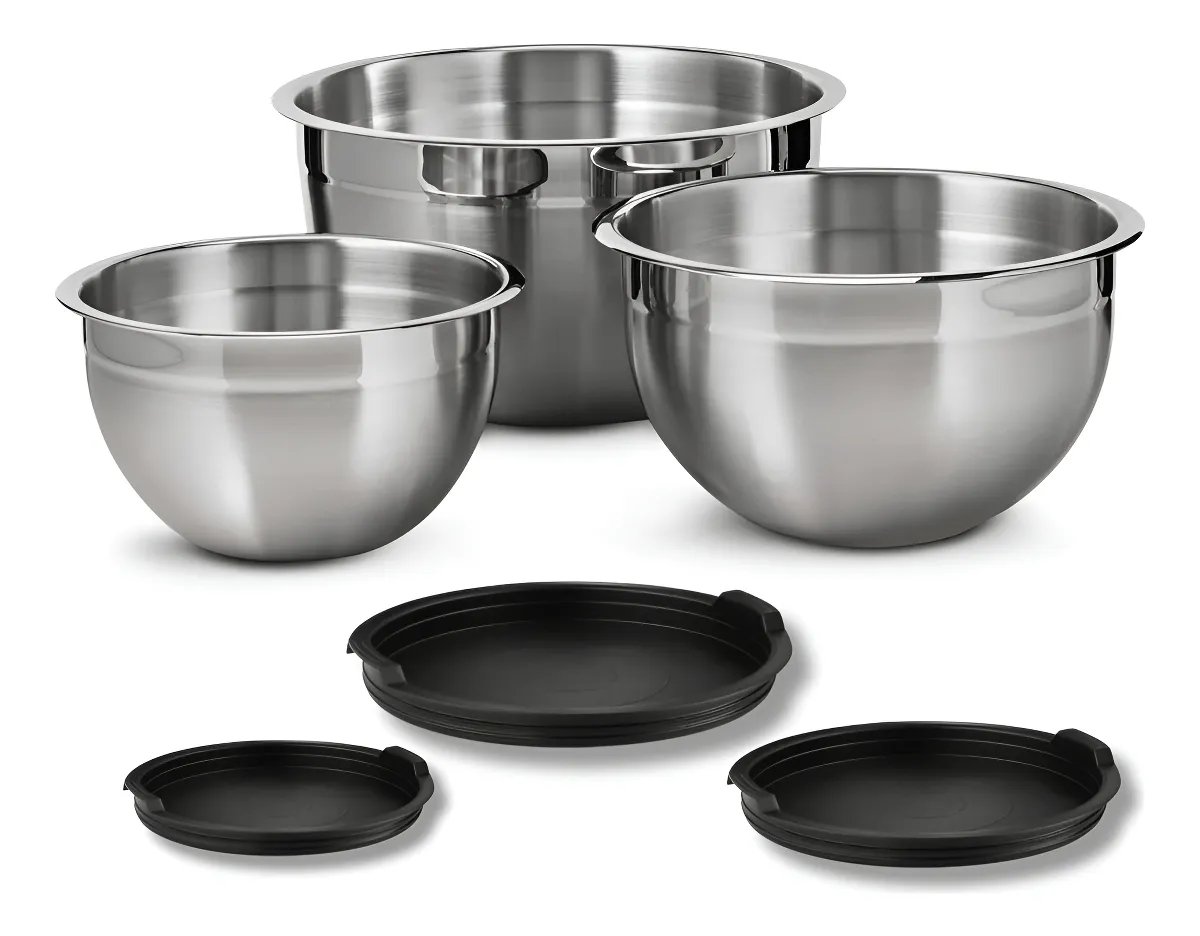 Vittak Conjunto 3 Bowls de Inox com Tampas Plásticas Utensílios de Cozinha Tamanhos Variad...