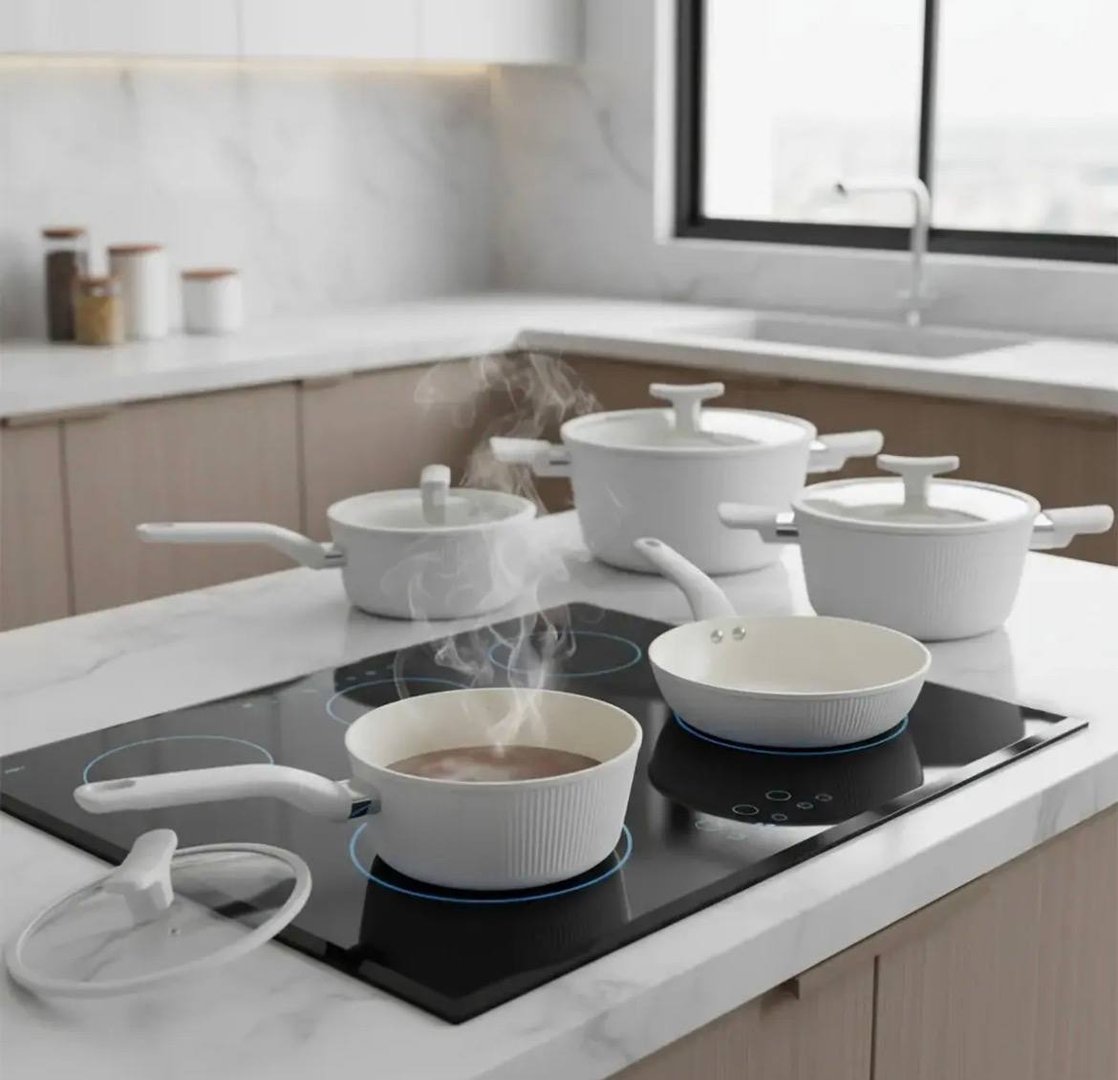 Jogo De Panelas Cerâmica Com Indução 5 Peças Veneza Creme Casambiente