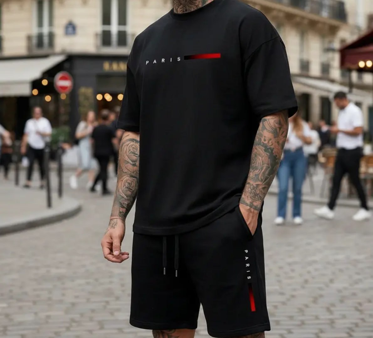 Kit Conjunto Camiseta + Short Moletom Estampado Paris France