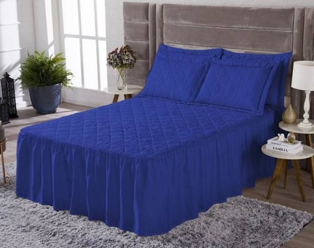 Colcha Classic Queen 3 Peças Com Babado Azul-royal