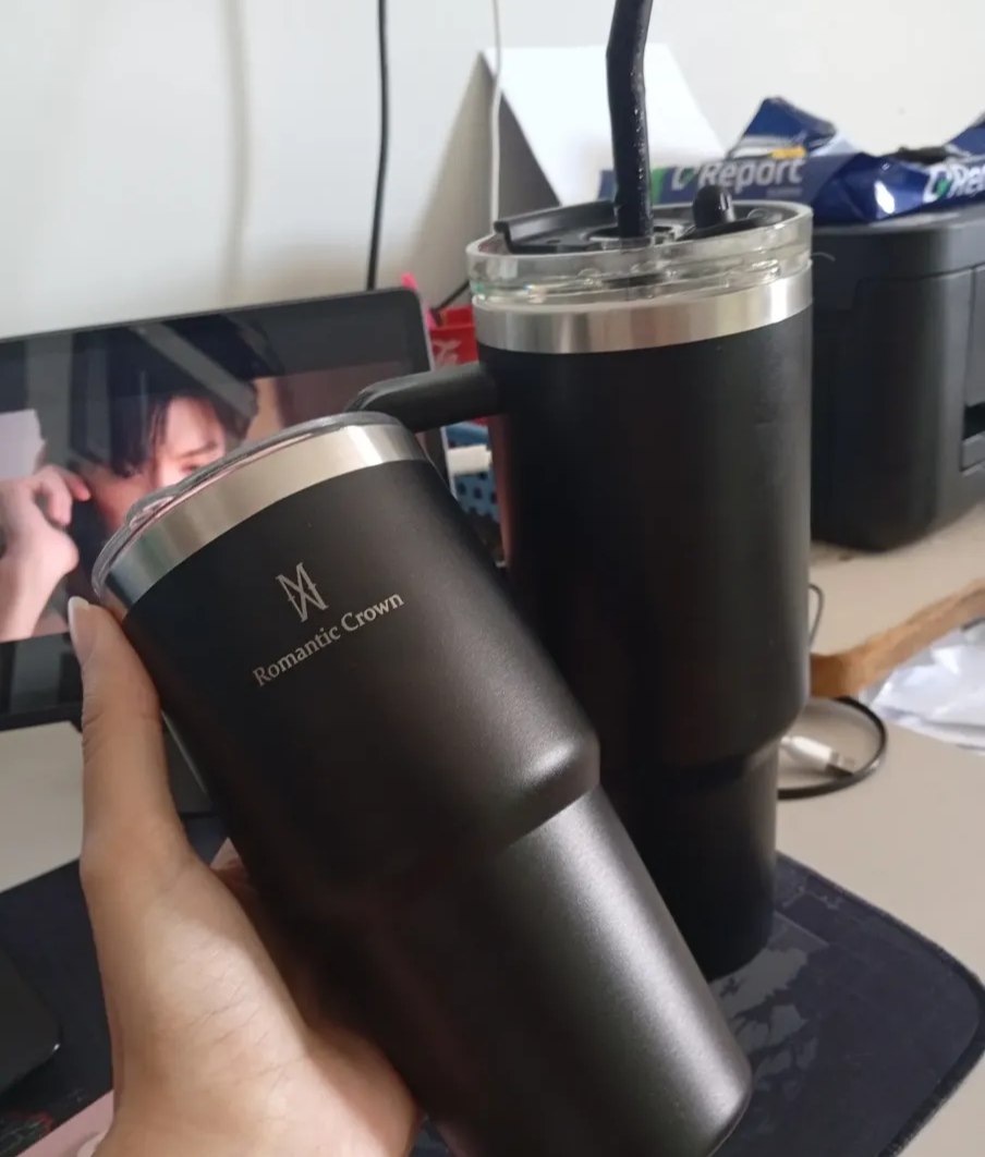 Kit Copo Térmica Inox 1200ml & 600ml Com Tampa e Canudo Inox Preto