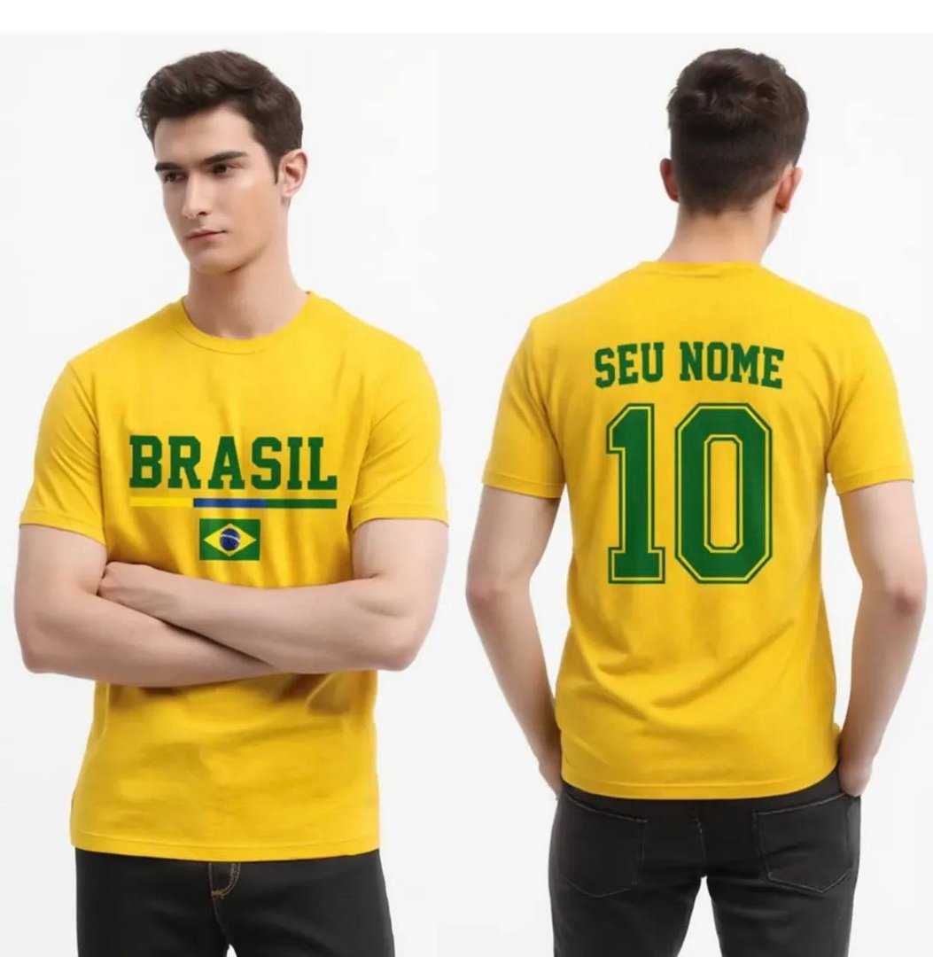 Camisa Brasil Personalizada Com Nome 100% Algodao Copa Hexa Amarelo