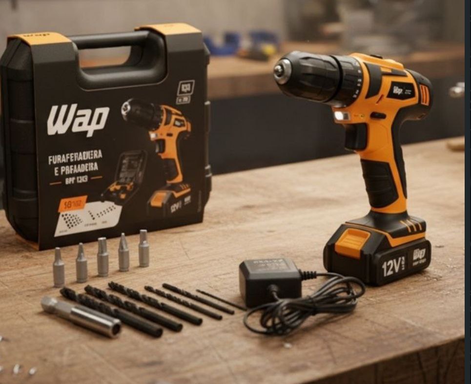 WAP Parafusadeira e Furadeira à Bateria 12V BPF-12K3, Kit de 13 Acessórios e Maleta, Empun...