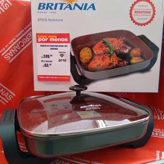 Panela Eletrica Britania Redstone revestida com Cerâmica 1250 Watts 3,5 litros - 220v