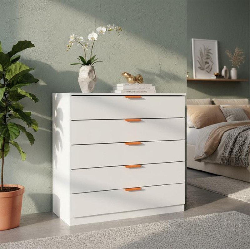 Cômoda Bartira Diplomata Com 5 Gavetas, 42 Polegadas Cor Branco Fosco