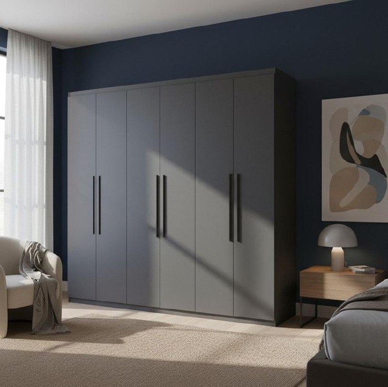 Guarda Roupa Casal Bartira Genova Com 6 Portas 3 Gavetas Cor Grafite