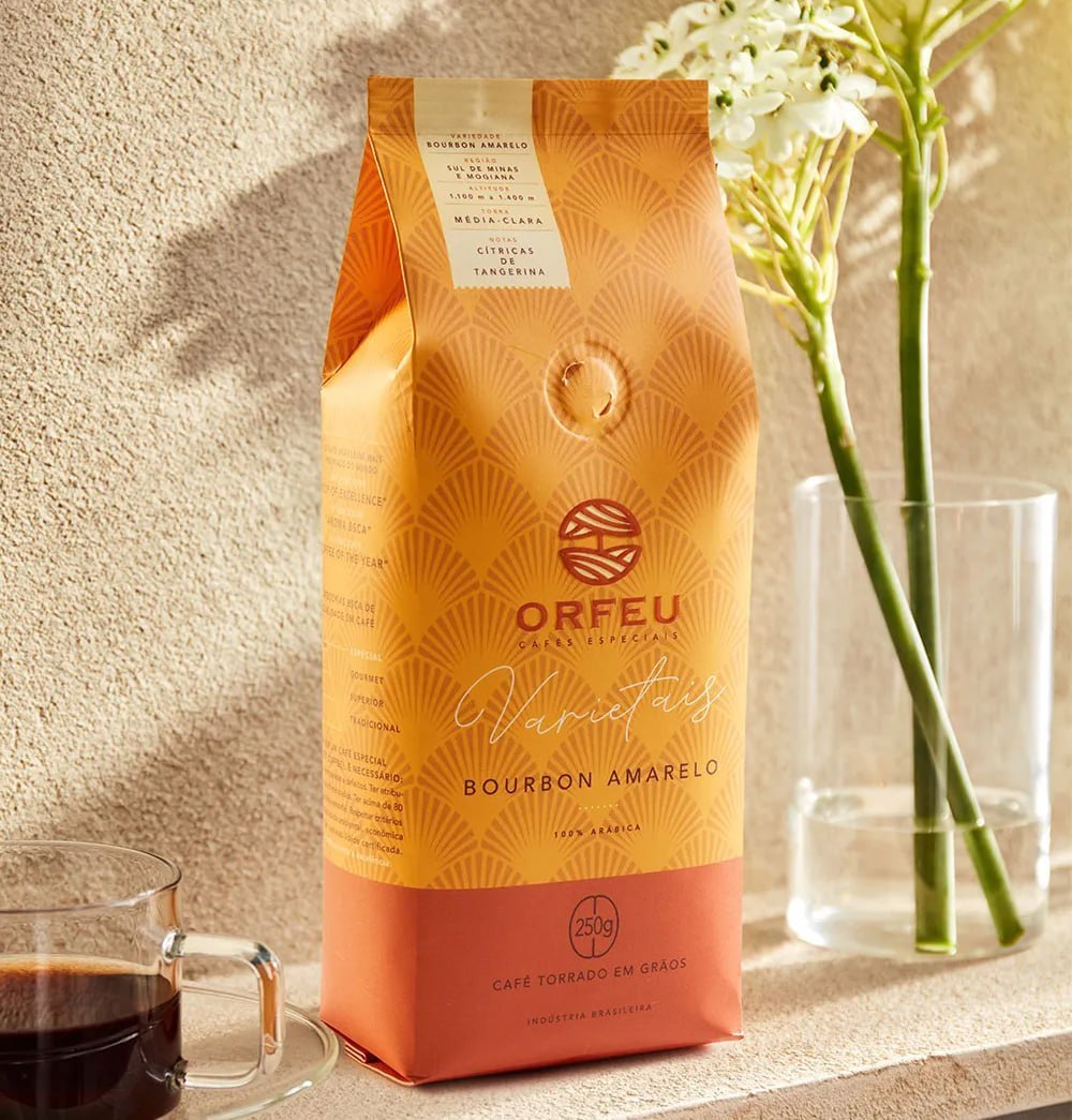 Orfeu Café Bourbon Amarelo em Grãos, 100% Arabica, Torra Média Clara 250g