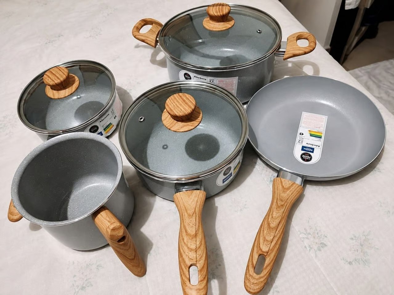 Conjunto De Panelas 5 Peças Ceramic Life Easy Gris Brinox Cinza