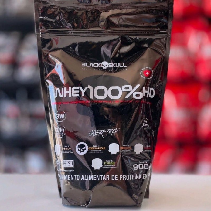Whey 100% Hd Refil Black Skull 900g Wpc Wpi E Wph Sabor Chocolate