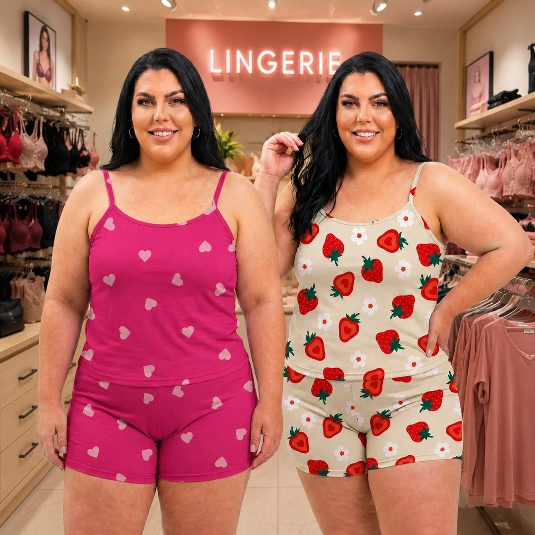 Kit 2 Pijama Conjunto Baby Doll Plus Size Feminino - Tam. GG1/GG2/GG3