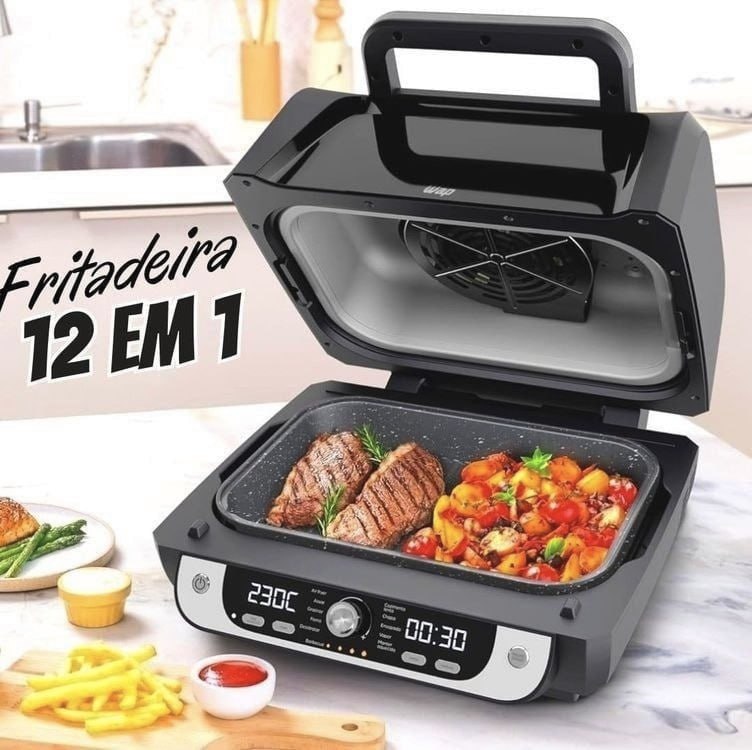 WAP Fritadeira Elétrica Air Fryer Barbecue Digital 12 em 1, 10 Litros, 4 Níveis de Temperatura, Antiaderente, 1800W 127V