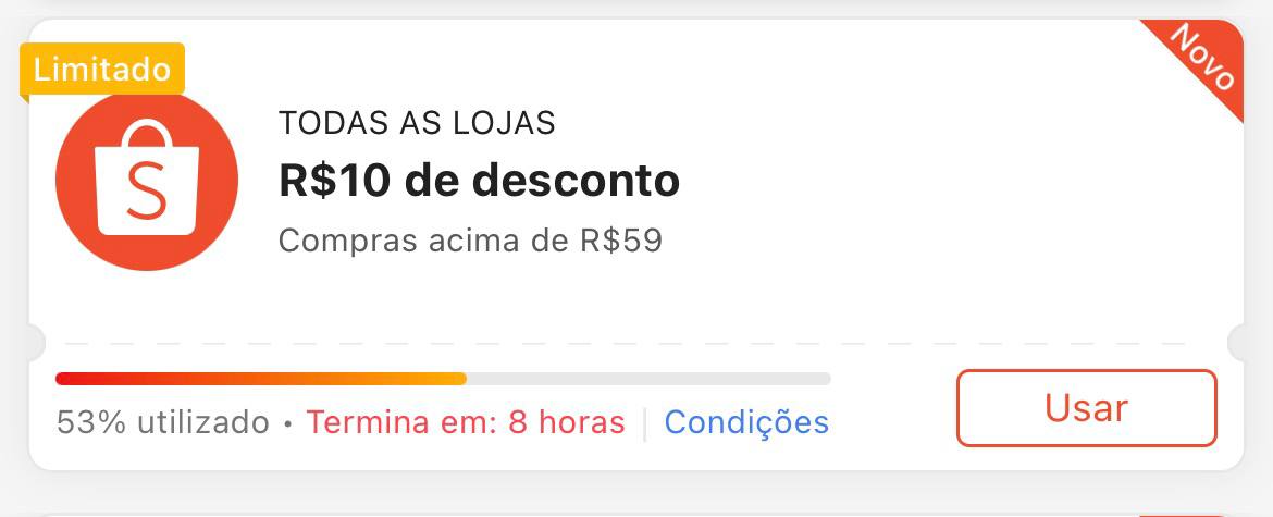 Cupom R$ 10 a partir de R$ 59 - Shopee