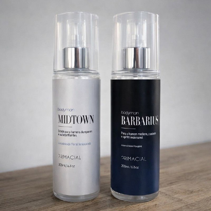 Kit Body Splash Masculino Barbarius E Midtown 200ml - Primacial Perfume Fresco Amadeirado
