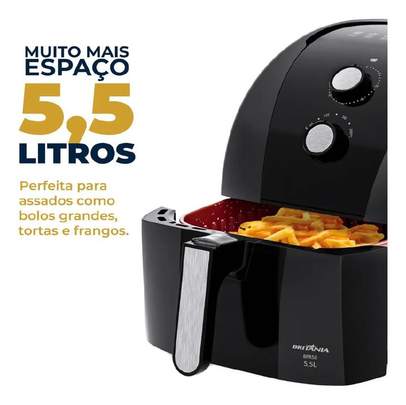 Air Fryer Britânia 5,5l 1500w Antiaderente Redstone Bfr50 127v