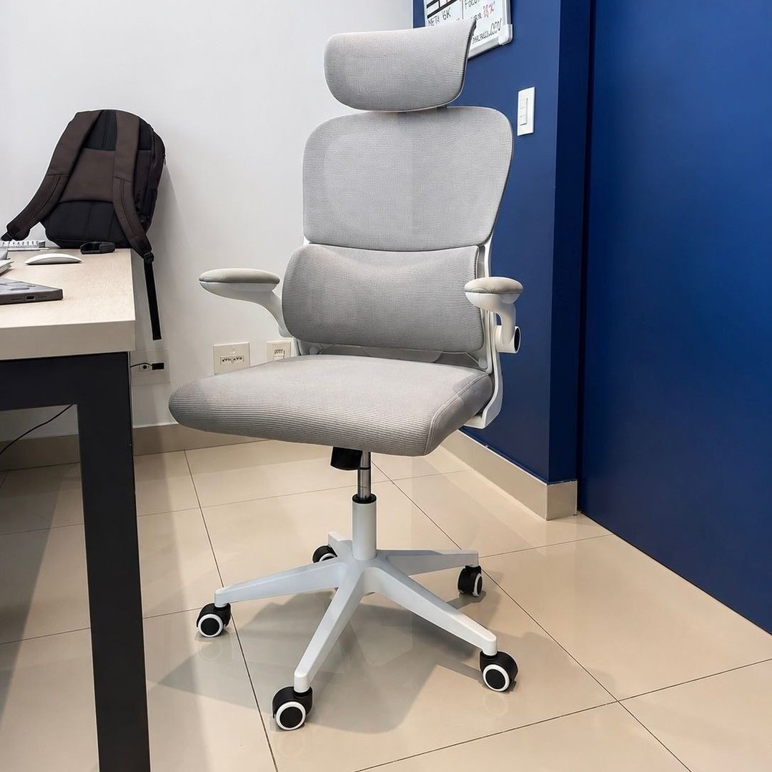 Cadeira Escritório Ergonômica Python Fly B07 Cinza Com Suporte Lombar Malha