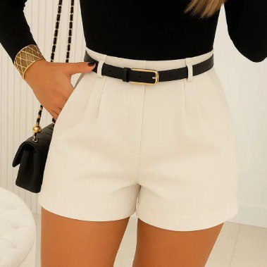 Short Feminino Social Cinto Alfaiataria Tendência Atual