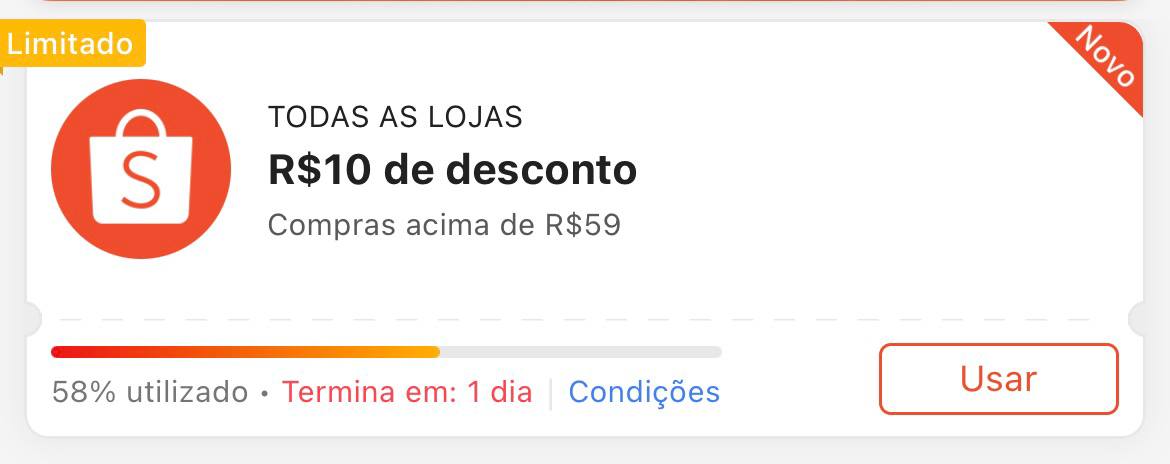 Cupom R$ 10 a partir de R$ 59 - Shopee