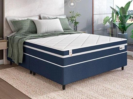 Cama Box (Box + Colchão) Queen Plumatex - de Molas Ensacadas 59cm de Altura Alfa Maxx