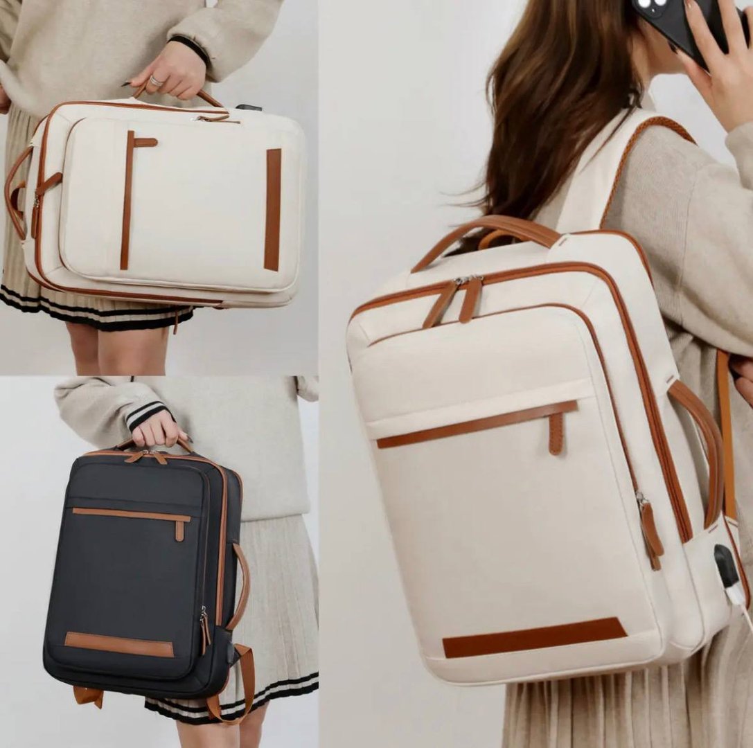 Mochila Reforçada Expansível Executiva Viagem Trabalho Mala Bege