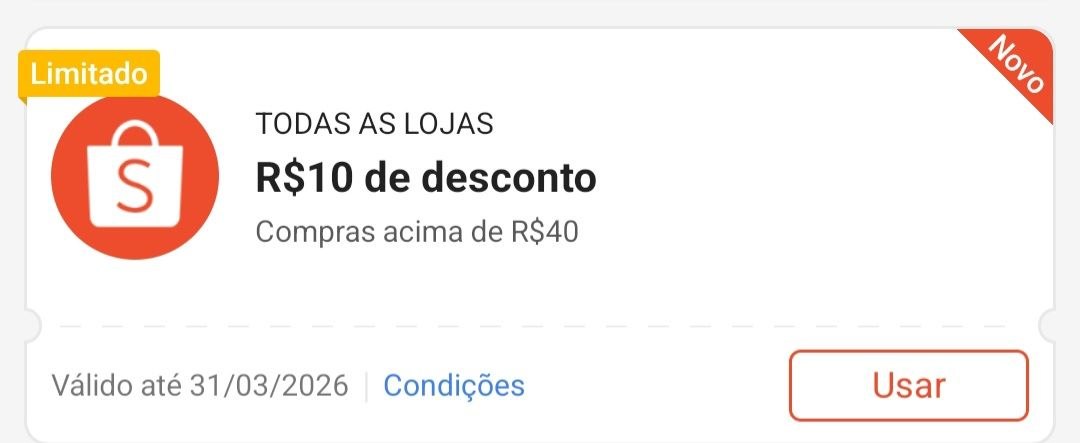 Cupom R$ 10 a partir de R$ 40 - Shopee