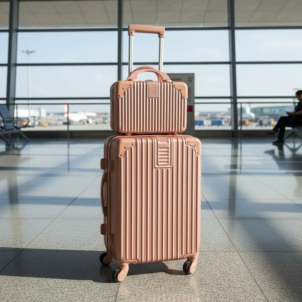 Mala De Viagem 10kg Promoção Rodas 360° Miami Com Frasqueira Rosa Listras