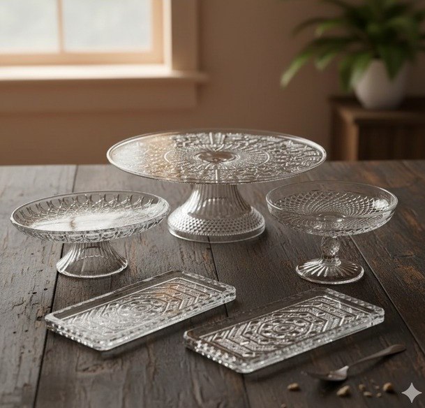 Kit 1 Boleira 30cm + 1 Doceira 19cm + 1 23cm + 2 Bandejas