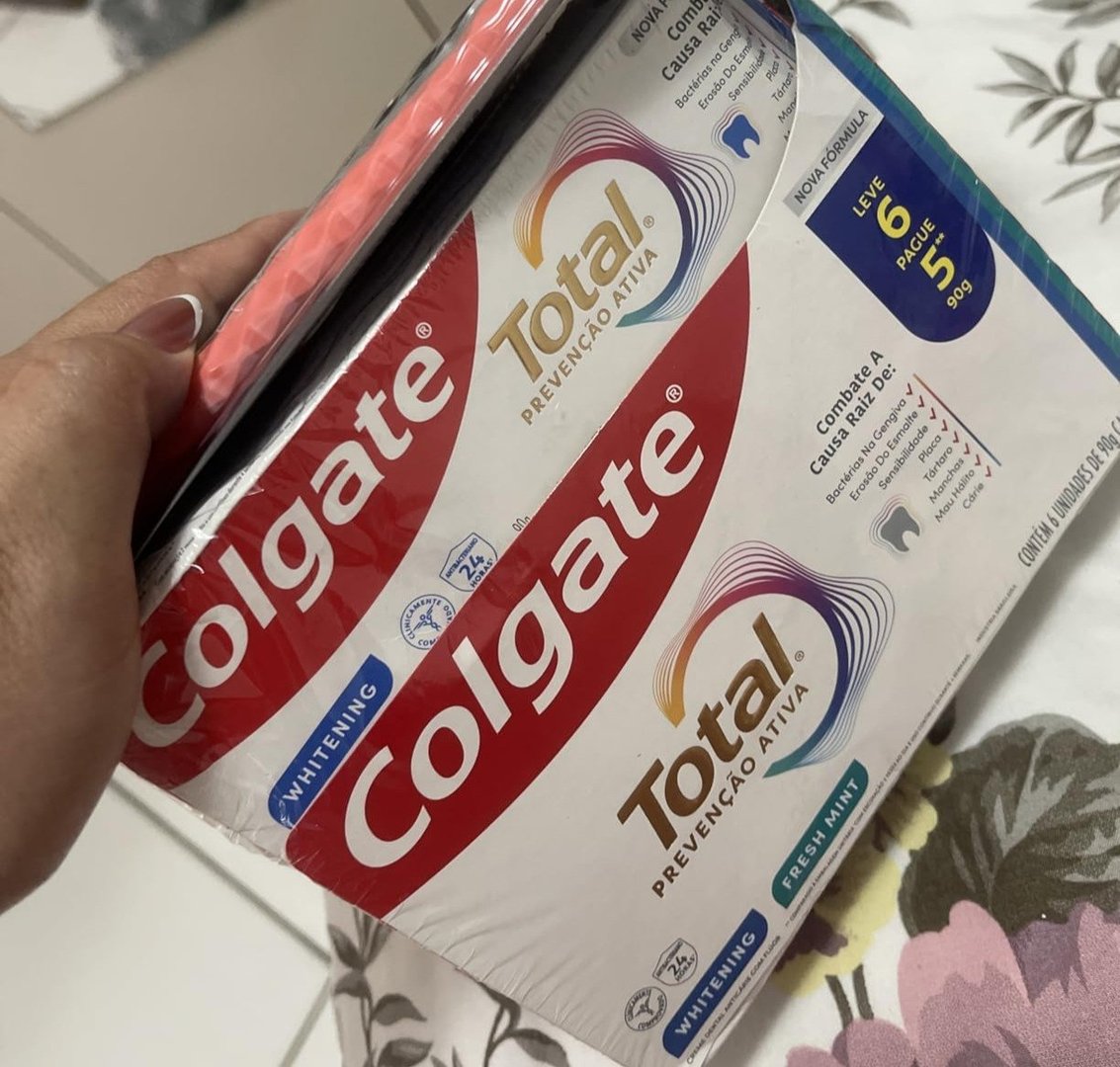 Kit 6 Creme Dental Clareador Colgate Total Whitening & Fresh Mint 90g cada