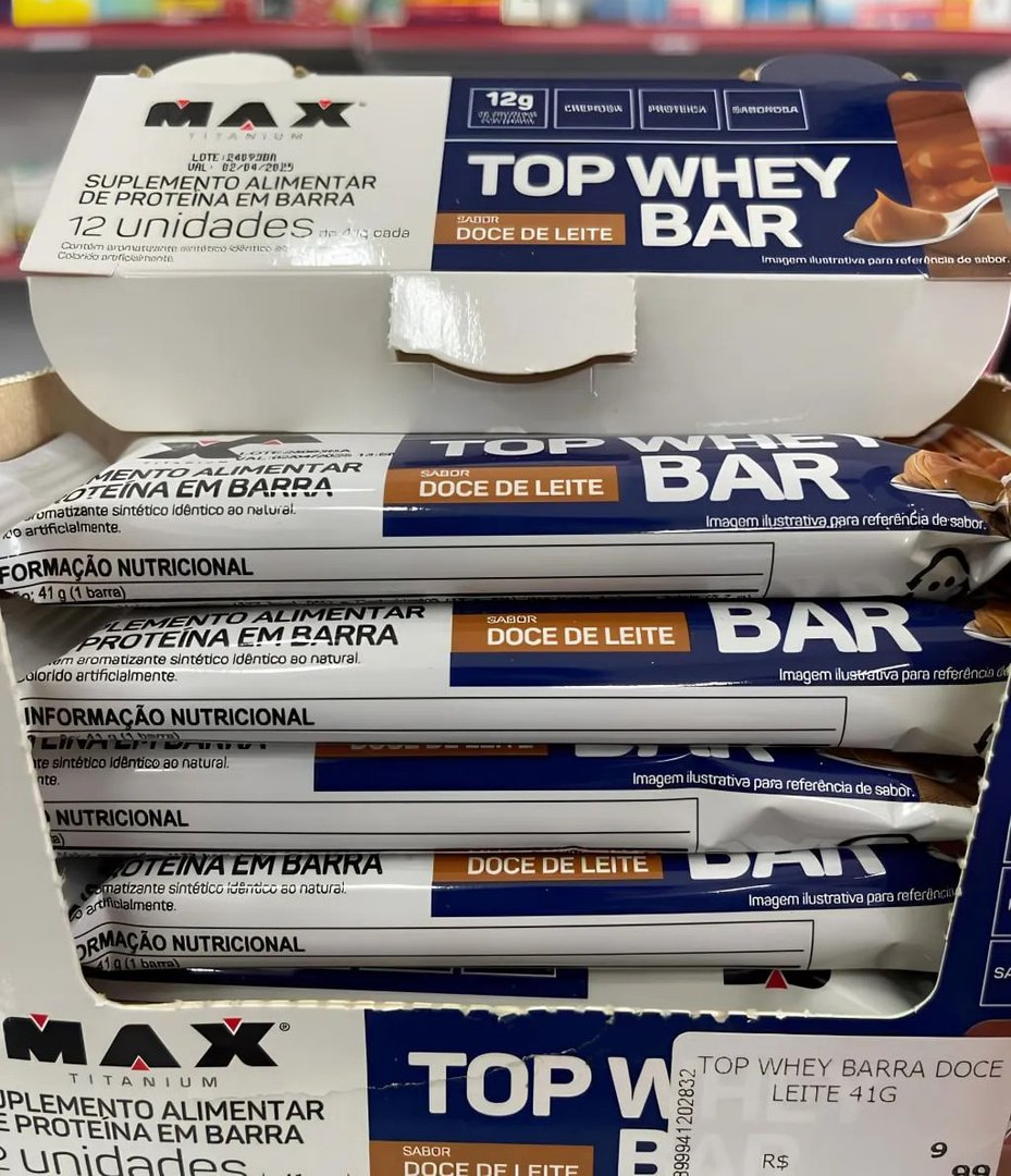 🤓Max Titanium Top Whey Bar 12 Unidades De 41G (Doce De Leite)