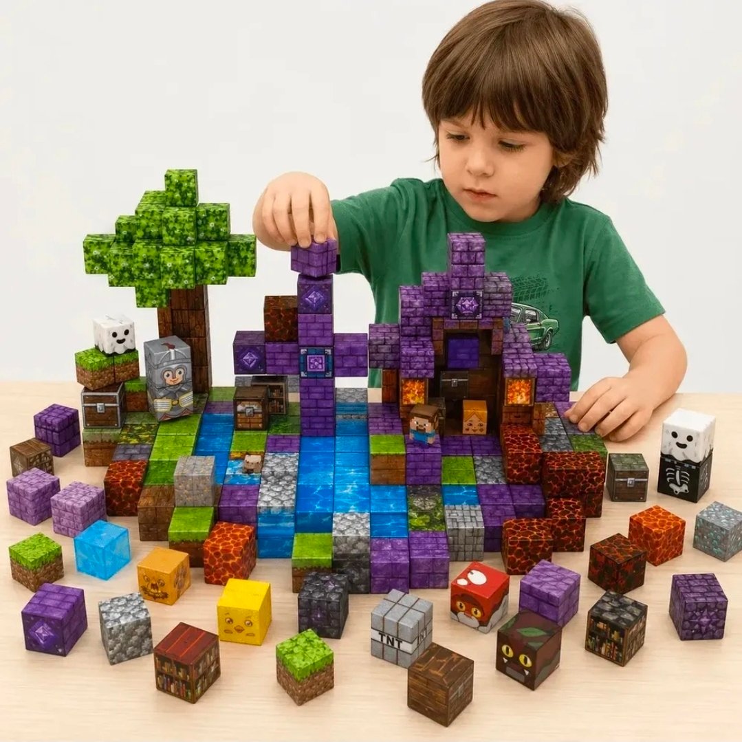 Kit 200 Blocos Magnéticos Peças Para Montar Menino E Menina Construção Imã Brinquedo Educativo Empilhamento Cubo Infantil Adidi Dê