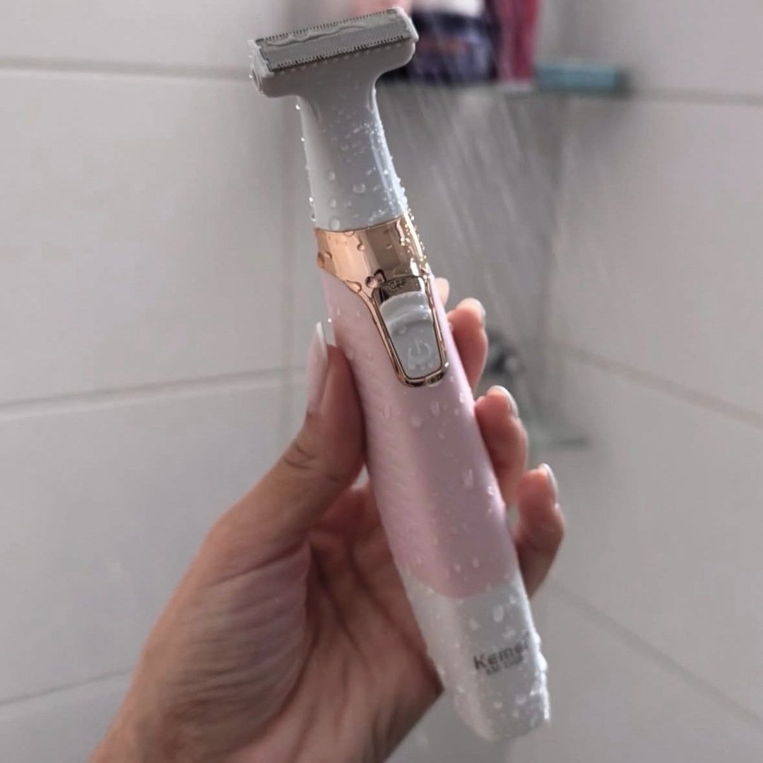 Depilador Elétrico Recarregável Kemei Km-1900 Para Zonas Íntimas Bivolt Rosa 127/220v