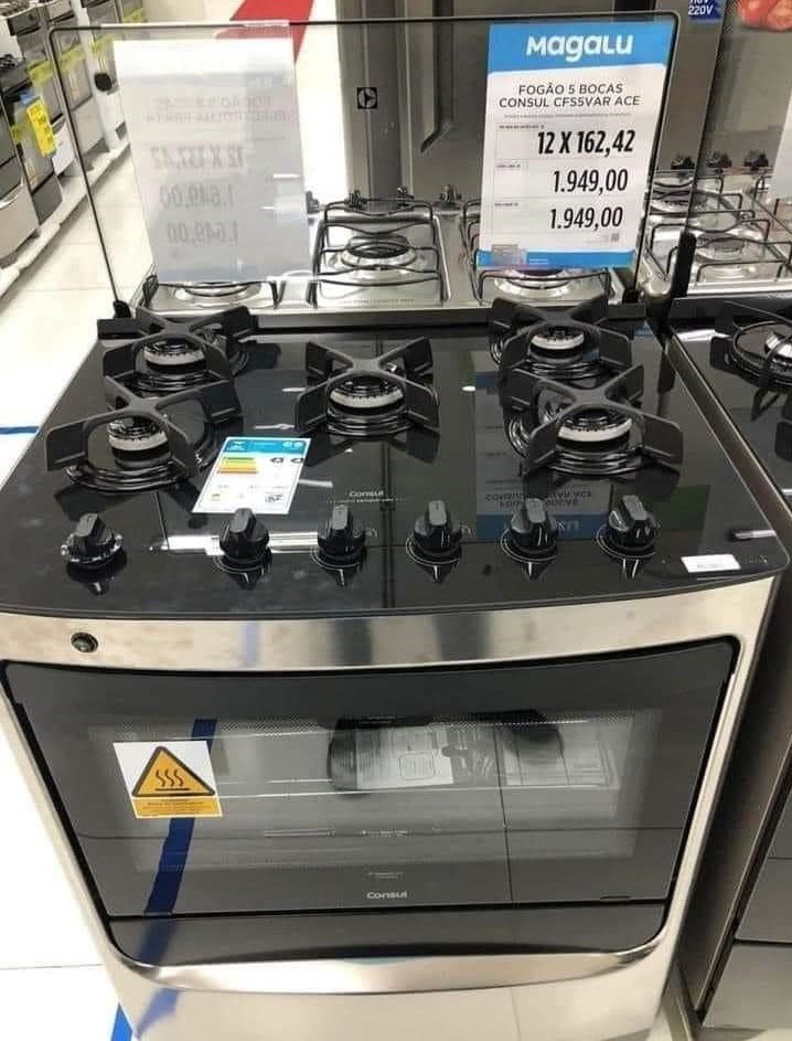 Fogão 5 Bocas Consul Inox Mesa de Vidro Forno Limpa Facil Acendimento Automático - Bivolt