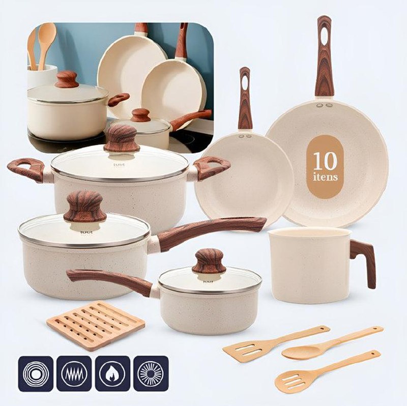 Jogo De Panelas Induçao Antiaderente Cerâmica 10 Peças Ppg Pfoa Free Vanila