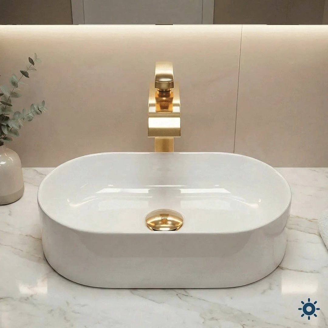 Cuba Pia de Apoio Sobrepor Oval 43x25 Branca Banheiro Lavabo Beltempo BT-2030