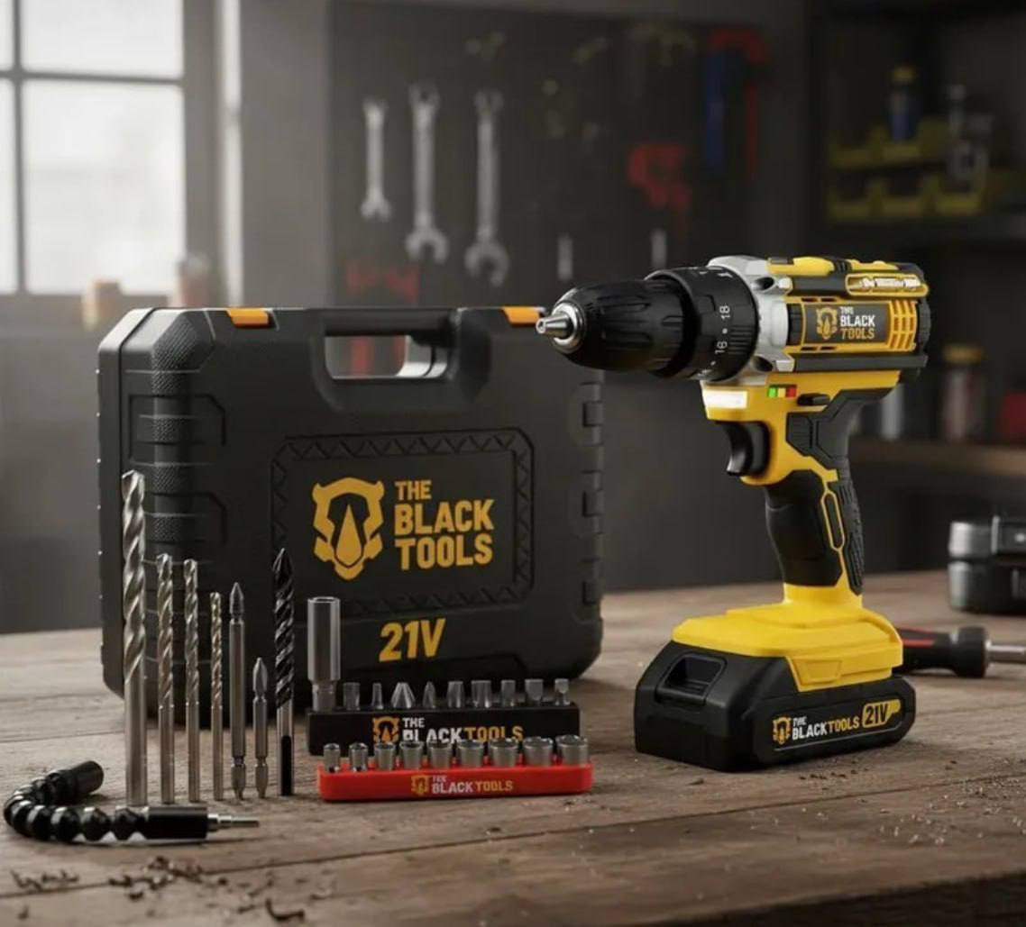 Parafusadeira Furadeira De Impacto The Black Tools Profissional Tb-21px 2 Baterias Com Maleta 60hz Amarelo 127/220v