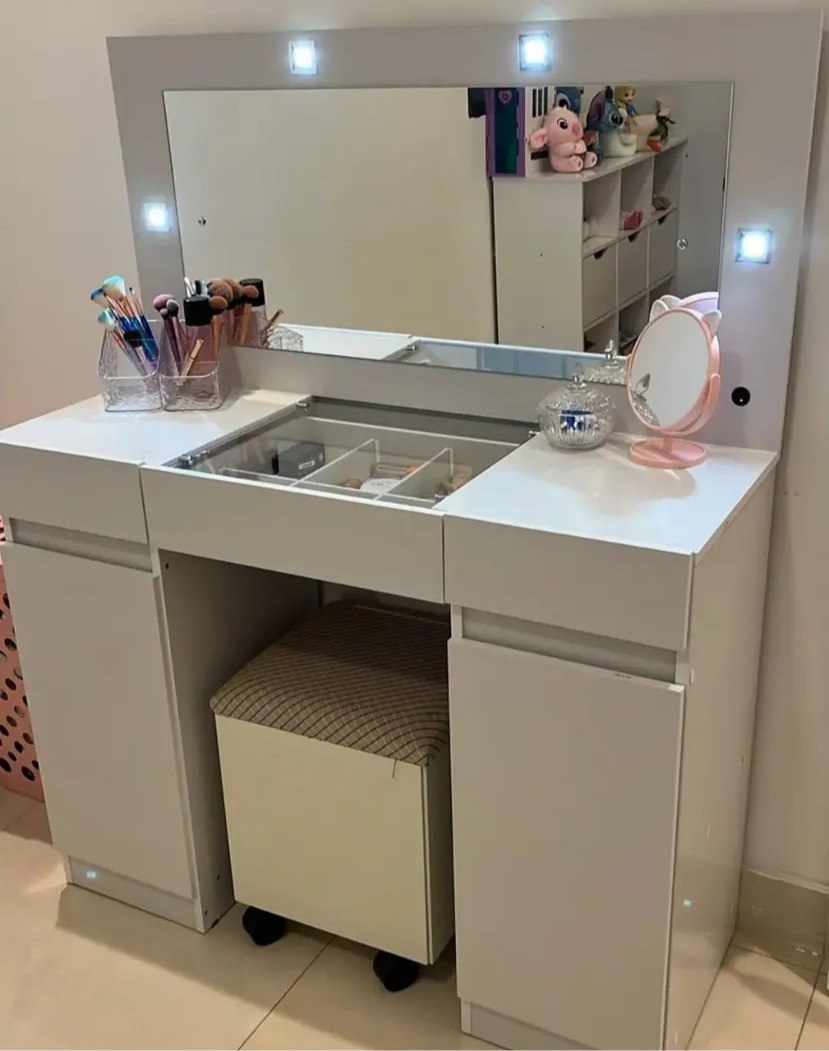 Penteadeira Camarim Com Espelho e Led 3 Gavetas Studio Beaut Branco