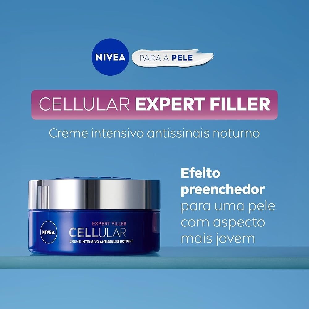 NIVEA Creme Facial Antissinais Cellular Filler Noite 49g, Hidratação Intensa 48h, Pele Firme, Preenche Rugas, Ácido Hialurônico, Cuidado Noturno