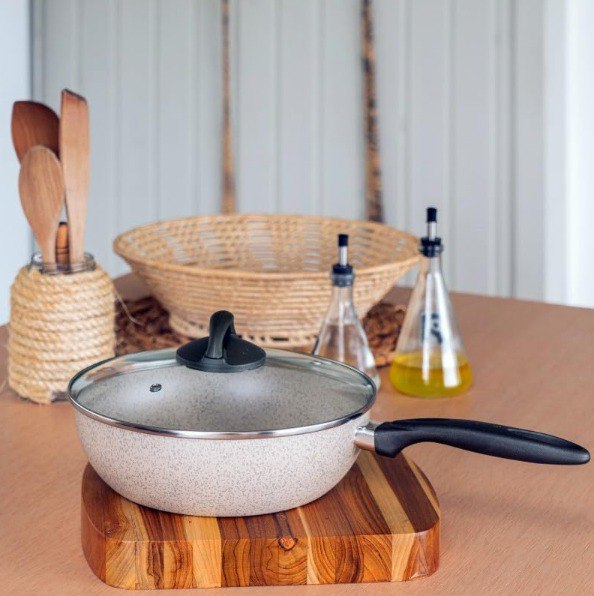 Brinox Wok com Tampa 28Cm 4,1L Ceramic Life Suprema Vanilla