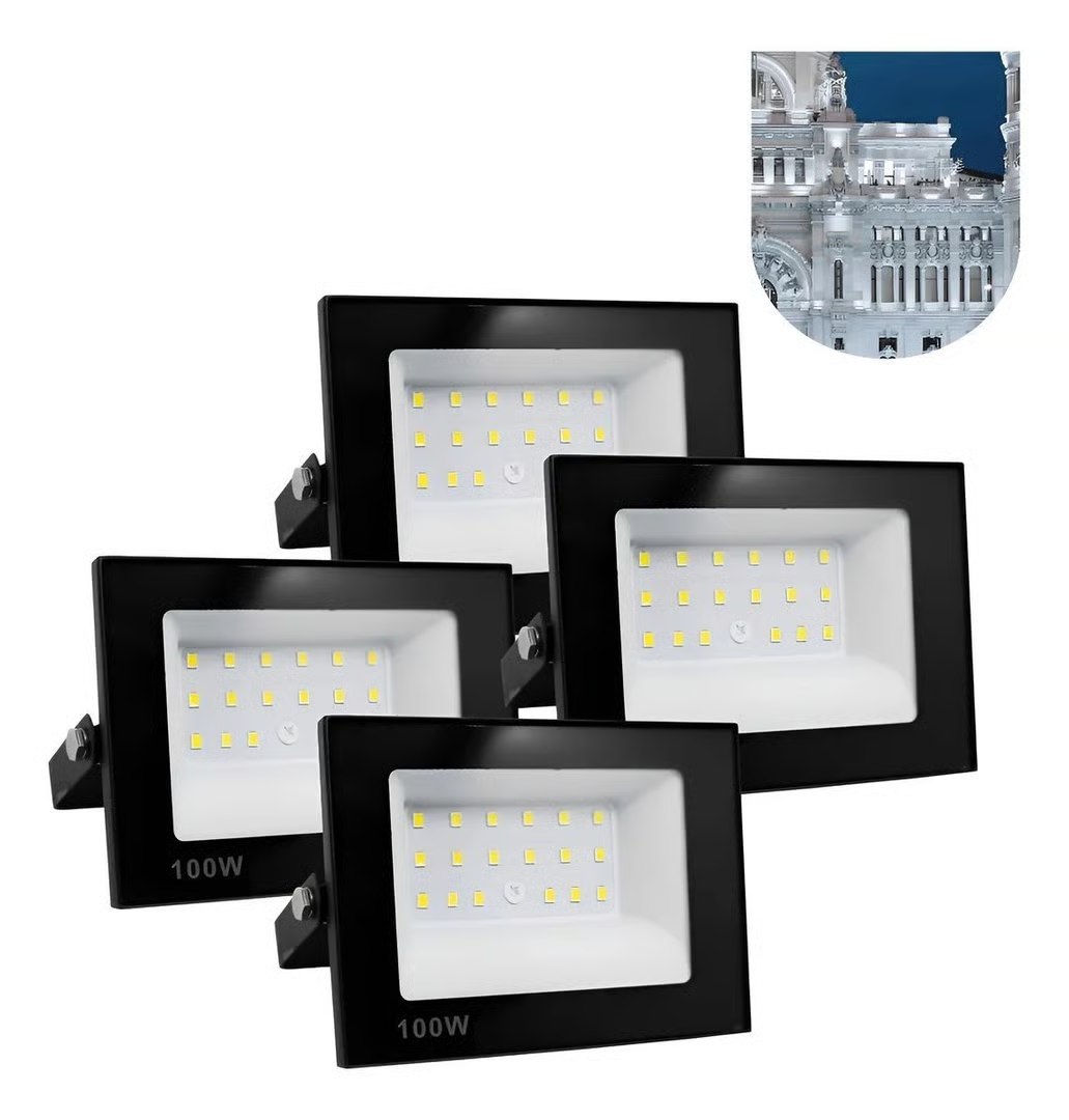 🤓Kit 4 Refletores Super Led 200w Holofote Bivolt Ip67 Prova D'água Branco Frio 6500k