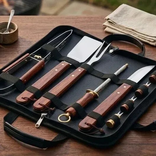 Kit Churrasco 360 De Aço Inoxidável Com 10 Peças