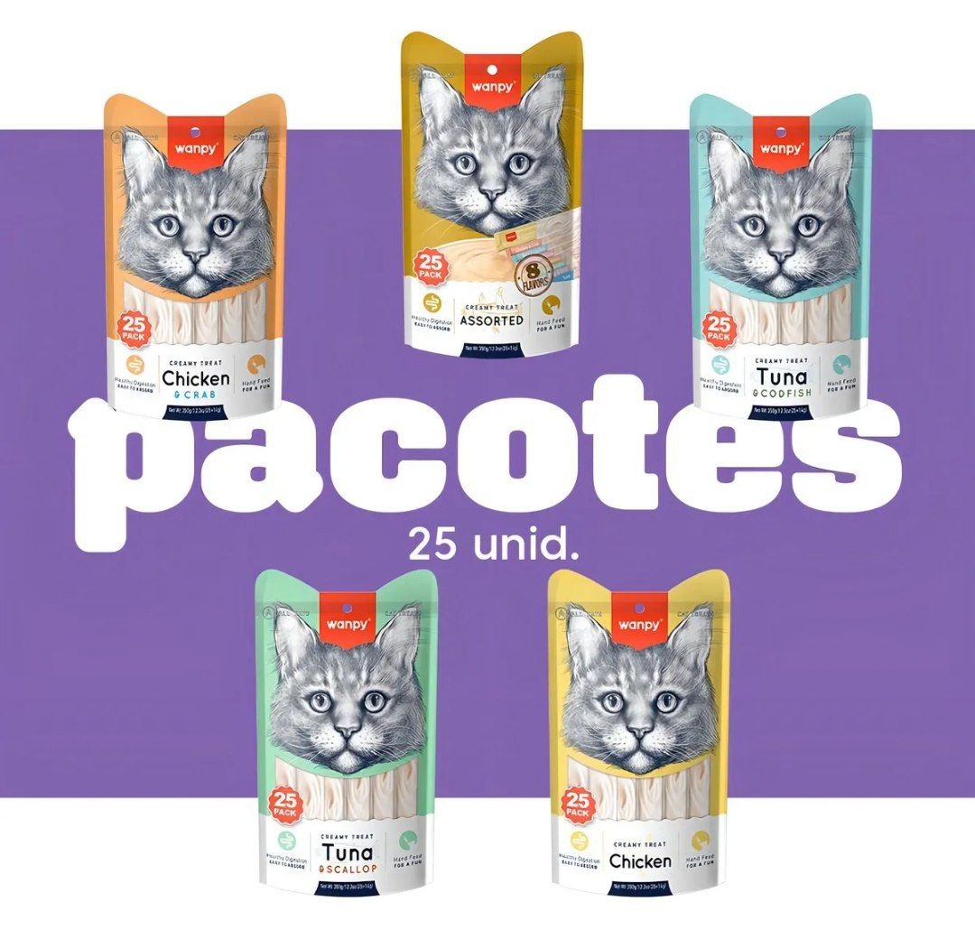 Petisco Gatos Wanpy Truly Creamy Sabores Sortidos Com 25un