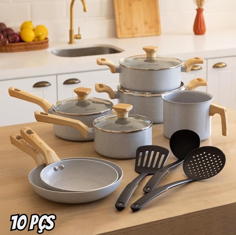 Jogo De Panelas Pratic Cook Grafite Indução Mimo Style Cerâmica 10 Peças