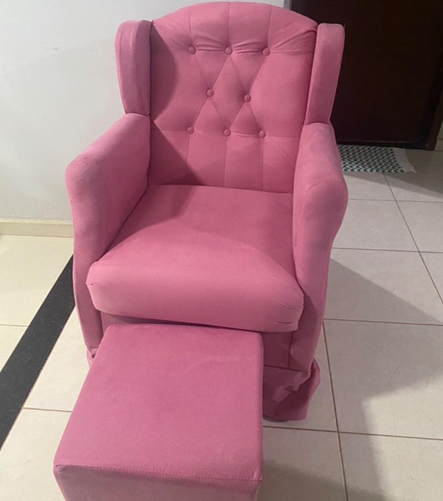 Poltrona de Amamentação Balanço Com Puff Platinum Decor - Cinza / Rosa / Marrom