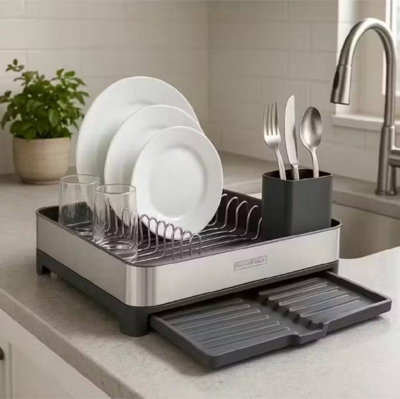 Escorredor de Louça Tramontina Aço Inox C/Bandeja Coletora Polipropileno e Porta Talheres ...