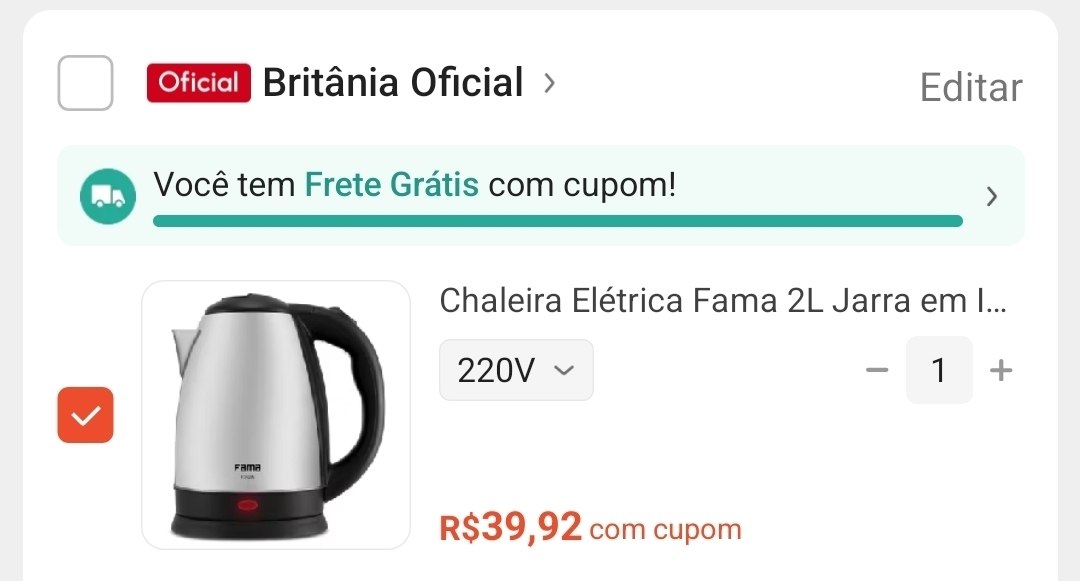 Chaleira Elétrica Fama 2L Jarra em Inox FCH20A